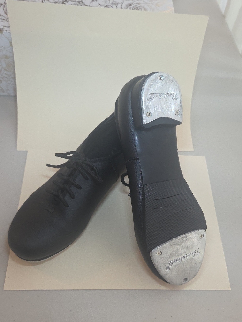 Black Leather Lace-Up Tap Oxfords